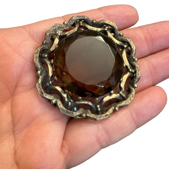 Vintage Marvella Citrine Stone Brooch Pin - Picture 6 of 11